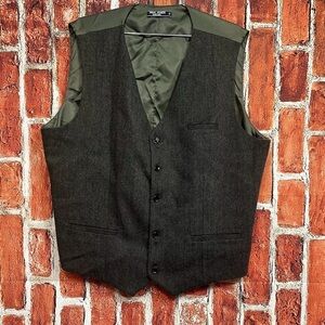 Paul Jones Men's XL  Wool Blend Waistcoat Tweed Vest Brown Herringbone Pockets